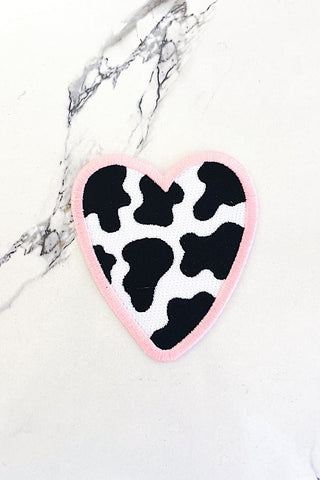 Cow Print Heart Embroidered Patch, Nash Grey Wholesale - A Blissfully Beautiful Boutique