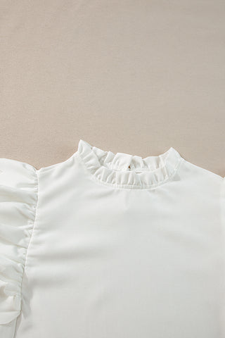 White Solid Color Scalloped Ruffle Sleeve Top, A Blissfully Beautiful Boutique - A Blissfully Beautiful Boutique
