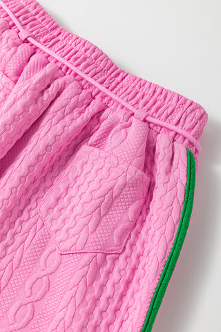 Pink Contrast Trim Cable Textured Shorts Set, A Blissfully Beautiful Boutique - A Blissfully Beautiful Boutique
