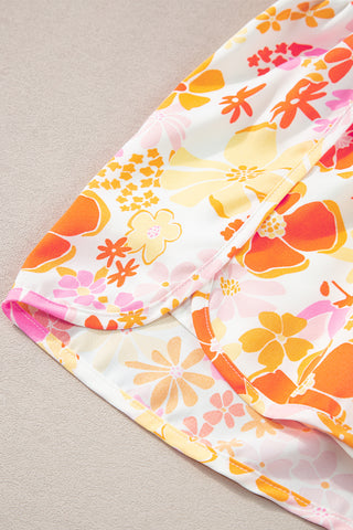 Orange Boho Floral Shirred High Waist Casual Shorts, A Blissfully Beautiful Boutique - A Blissfully Beautiful Boutique