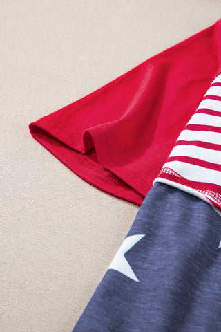 Fiery Red Stars and Stripes Print Drawstring Hooded T Shirt, A Blissfully Beautiful Boutique - A Blissfully Beautiful Boutique