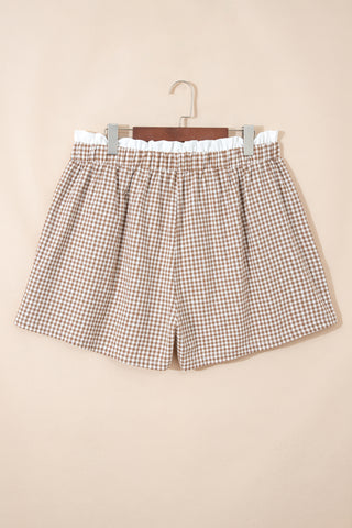 Khaki Contrast Trim Plaid Print Plus Size Shorts, Dear-Lover Dropshipping - A Blissfully Beautiful Boutique