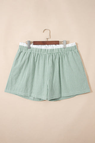Green Contrast Trim Plaid Print Plus Size Shorts, Dear-Lover Dropshipping - A Blissfully Beautiful Boutique