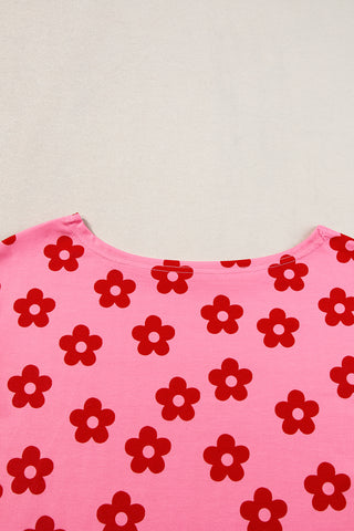 Rose Floral Print Crop Tee and Shorts Lounge Set, A Blissfully Beautiful Boutique - A Blissfully Beautiful Boutique