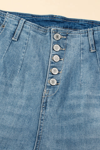 Dusk Blue Multi Buttons Medium Wash Straight Loose Leg Jeans, A Blissfully Beautiful Boutique - A Blissfully Beautiful Boutique
