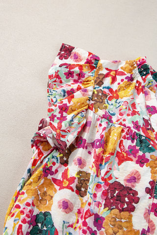 Purple Floral Print Split Neck Flutter Sleeve Dress, A Blissfully Beautiful Boutique - A Blissfully Beautiful Boutique