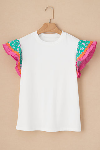 White Contrast Ricrac Floral Sleeve Top, A Blissfully Beautiful Boutique - A Blissfully Beautiful Boutique
