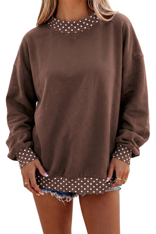 Burgundy Colorblock Polka Dot Contrast Trim Oversized Sweatshirt