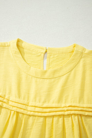 Yellow Cream Tie Half Sleeve Pleated Detail Babydoll Blouse