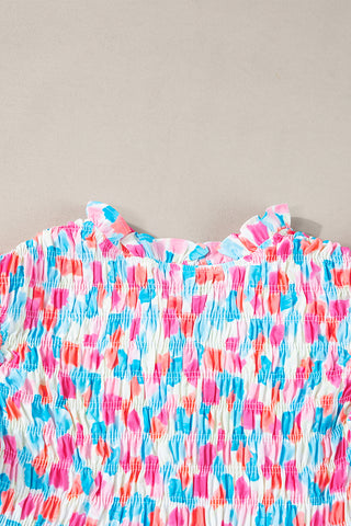 Sky Blue Shirred Yoke Ruffled Abstract Printed Blouse, A Blissfully Beautiful Boutique - A Blissfully Beautiful Boutique