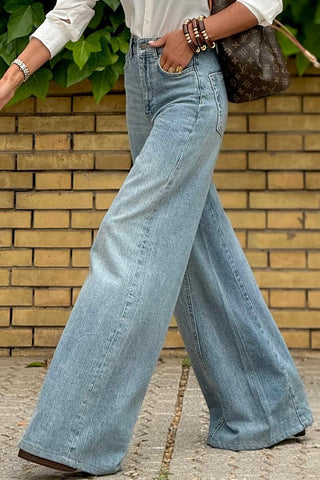 Dusk Blue Acid Wash Extra Wide Leg High Waist Long Jeans, A Blissfully Beautiful Boutique - A Blissfully Beautiful Boutique