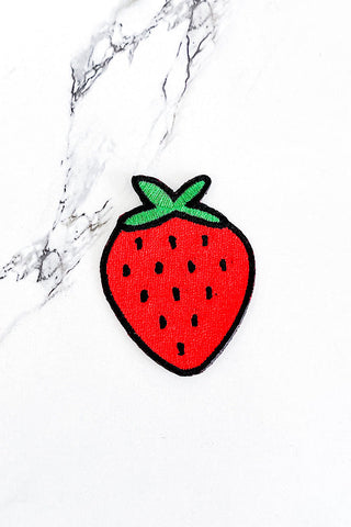 Strawberry Embroidered Patch, Nash Grey Wholesale - A Blissfully Beautiful Boutique