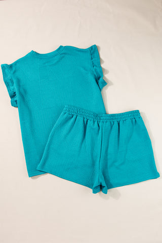 Skobeloff Textured Ruffle Split Top and Drawstring Shorts, A Blissfully Beautiful Boutique - A Blissfully Beautiful Boutique