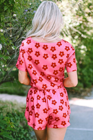 Rose Floral Print Crop Tee and Shorts Lounge Set, A Blissfully Beautiful Boutique - A Blissfully Beautiful Boutique