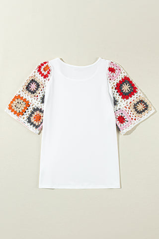 White Floral Crochet Short Sleeve Top, A Blissfully Beautiful Boutique - A Blissfully Beautiful Boutique
