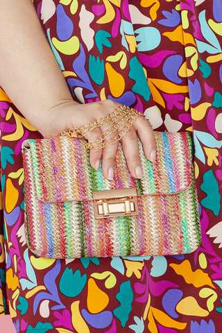 Strawberry Pink Bohemian Woven Gold Chain Shoulder Bag, A Blissfully Beautiful Boutique - A Blissfully Beautiful Boutique