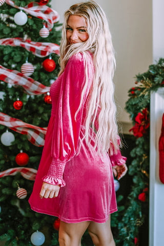 Rose Frilled Neck Smocked Bodice Velvet Dress, A Blissfully Beautiful Boutique - A Blissfully Beautiful Boutique