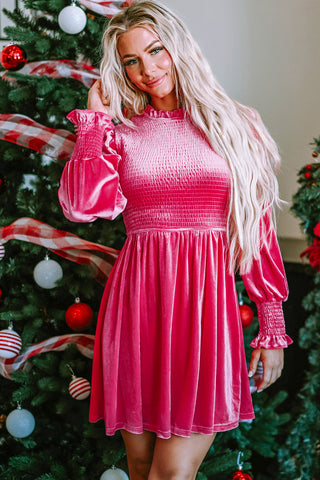 Rose Frilled Neck Smocked Bodice Velvet Dress, A Blissfully Beautiful Boutique - A Blissfully Beautiful Boutique