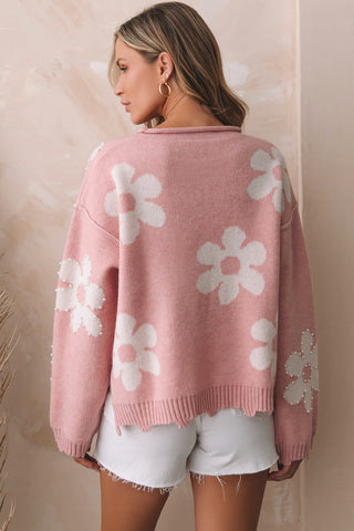 Multicolour Pearl Beaded Floral Drop Shoulder Sweater, A Blissfully Beautiful Boutique - A Blissfully Beautiful Boutique