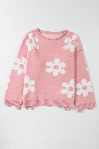 Multicolour Pearl Beaded Floral Drop Shoulder Sweater, A Blissfully Beautiful Boutique - A Blissfully Beautiful Boutique