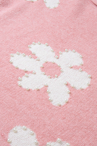 Multicolour Pearl Beaded Floral Drop Shoulder Sweater, A Blissfully Beautiful Boutique - A Blissfully Beautiful Boutique