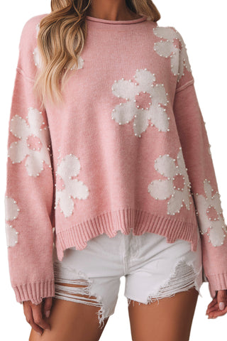 Multicolour Pearl Beaded Floral Drop Shoulder Sweater, A Blissfully Beautiful Boutique - A Blissfully Beautiful Boutique