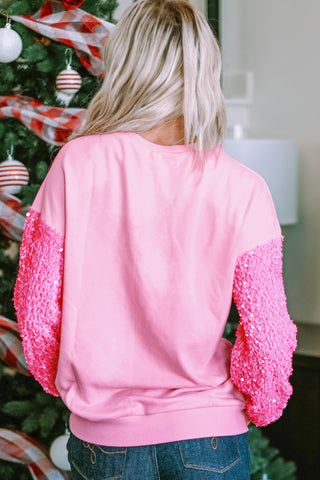 Pink Sequin Patchwork Long Sleeve Pullover Top, A Blissfully Beautiful Boutique - A Blissfully Beautiful Boutique