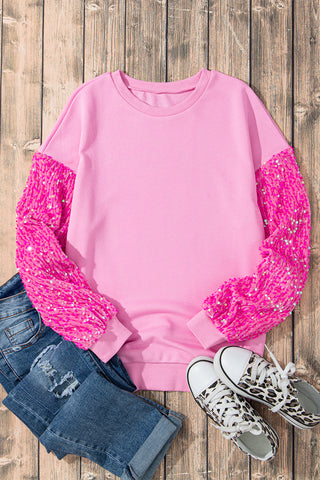 Pink Sequin Patchwork Long Sleeve Pullover Top, A Blissfully Beautiful Boutique - A Blissfully Beautiful Boutique