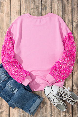 Pink Sequin Patchwork Long Sleeve Pullover Top, A Blissfully Beautiful Boutique - A Blissfully Beautiful Boutique