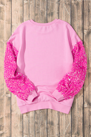Pink Sequin Patchwork Long Sleeve Pullover Top, A Blissfully Beautiful Boutique - A Blissfully Beautiful Boutique