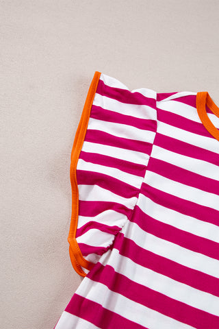 Rose Red Striped Ruffle Sleeve Crew Neck Blouse, A Blissfully Beautiful Boutique - A Blissfully Beautiful Boutique