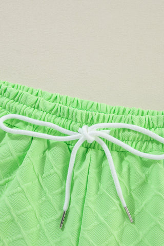 Light Green Checkered Textured Tee and Drawstring Shorts, A Blissfully Beautiful Boutique - A Blissfully Beautiful Boutique