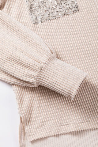 Parchment Sequin Patch Chest Pocket Corded Shacket, A Blissfully Beautiful Boutique - A Blissfully Beautiful Boutique