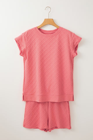 Casual Checkered Textured Tee and Drawstring Shorts, A Blissfully Beautiful Boutique - A Blissfully Beautiful Boutique