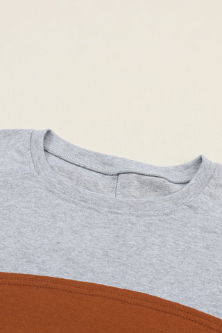 Gray Colorblock Striped Bishop Sleeve Top, A Blissfully Beautiful Boutique - A Blissfully Beautiful Boutique