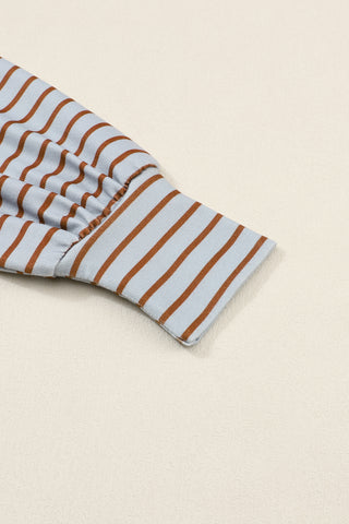 Gray Colorblock Striped Bishop Sleeve Top, A Blissfully Beautiful Boutique - A Blissfully Beautiful Boutique