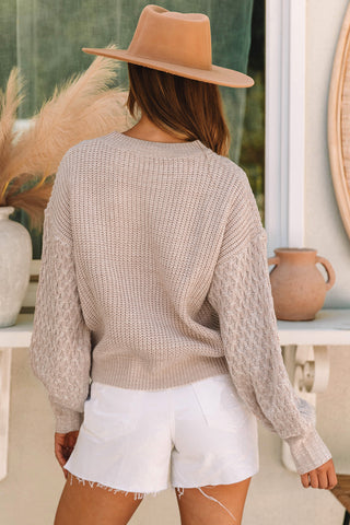 Parchment Cable Knit Sleeve Drop Shoulder Sweater, A Blissfully Beautiful Boutique - A Blissfully Beautiful Boutique