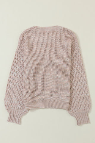 Parchment Cable Knit Sleeve Drop Shoulder Sweater, A Blissfully Beautiful Boutique - A Blissfully Beautiful Boutique