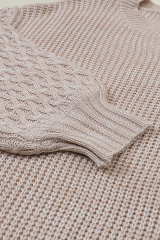 Parchment Cable Knit Sleeve Drop Shoulder Sweater, A Blissfully Beautiful Boutique - A Blissfully Beautiful Boutique