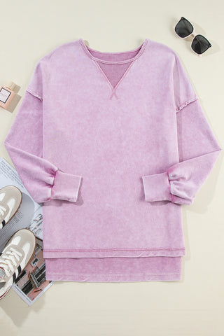 Orchid Petal Mineral Wash Drop Shoulder Pullover Sweatshirt, A Blissfully Beautiful Boutique - A Blissfully Beautiful Boutique