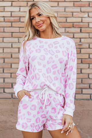 Pink Leopard Animal Print Pullover and Shorts Loungewear, A Blissfully Beautiful Boutique - A Blissfully Beautiful Boutique