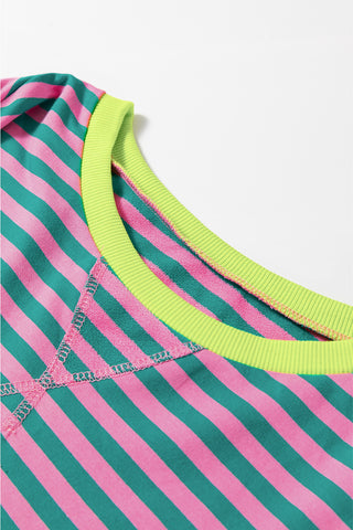 Green Stripe Oversized Contrast Trim Pullover Sweatshirt, A Blissfully Beautiful Boutique - A Blissfully Beautiful Boutique