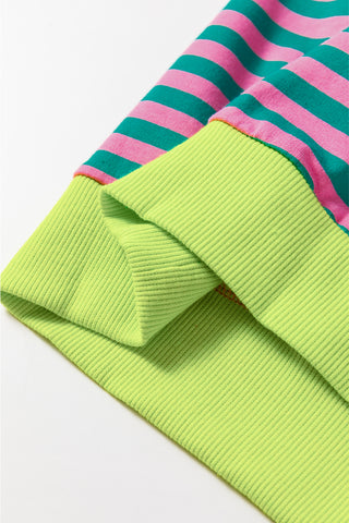Green Stripe Oversized Contrast Trim Pullover Sweatshirt, A Blissfully Beautiful Boutique - A Blissfully Beautiful Boutique