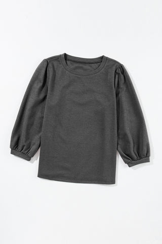 Medium Grey Solid Color 3/4 Sleeve Round Neck Blouse, A Blissfully Beautiful Boutique - A Blissfully Beautiful Boutique