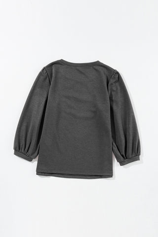 Medium Grey Solid Color 3/4 Sleeve Round Neck Blouse, A Blissfully Beautiful Boutique - A Blissfully Beautiful Boutique