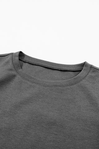 Medium Grey Solid Color 3/4 Sleeve Round Neck Blouse, A Blissfully Beautiful Boutique - A Blissfully Beautiful Boutique