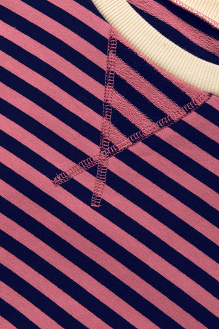 Red Stripe Oversized Contrast Trim Pullover Sweatshirt, A Blissfully Beautiful Boutique - A Blissfully Beautiful Boutique