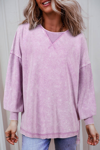 Orchid Petal Mineral Wash Drop Shoulder Pullover Sweatshirt, A Blissfully Beautiful Boutique - A Blissfully Beautiful Boutique
