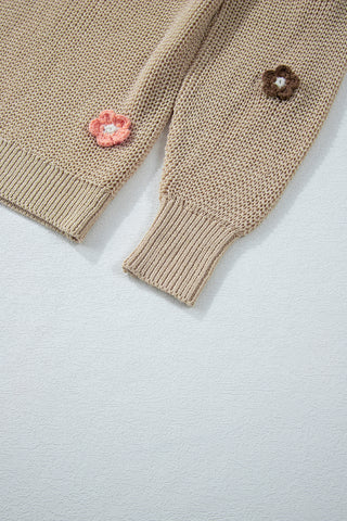 Parchment Hello Floral Embroidered Knit Loose Sweater, A Blissfully Beautiful Boutique - A Blissfully Beautiful Boutique
