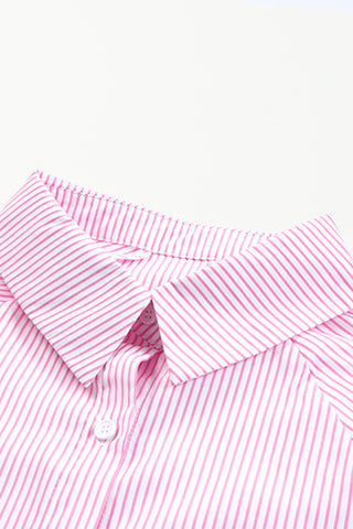 Pink Smocked Cuffed Striped Boyfriend Shirt with Pocket, A Blissfully Beautiful Boutique - A Blissfully Beautiful Boutique